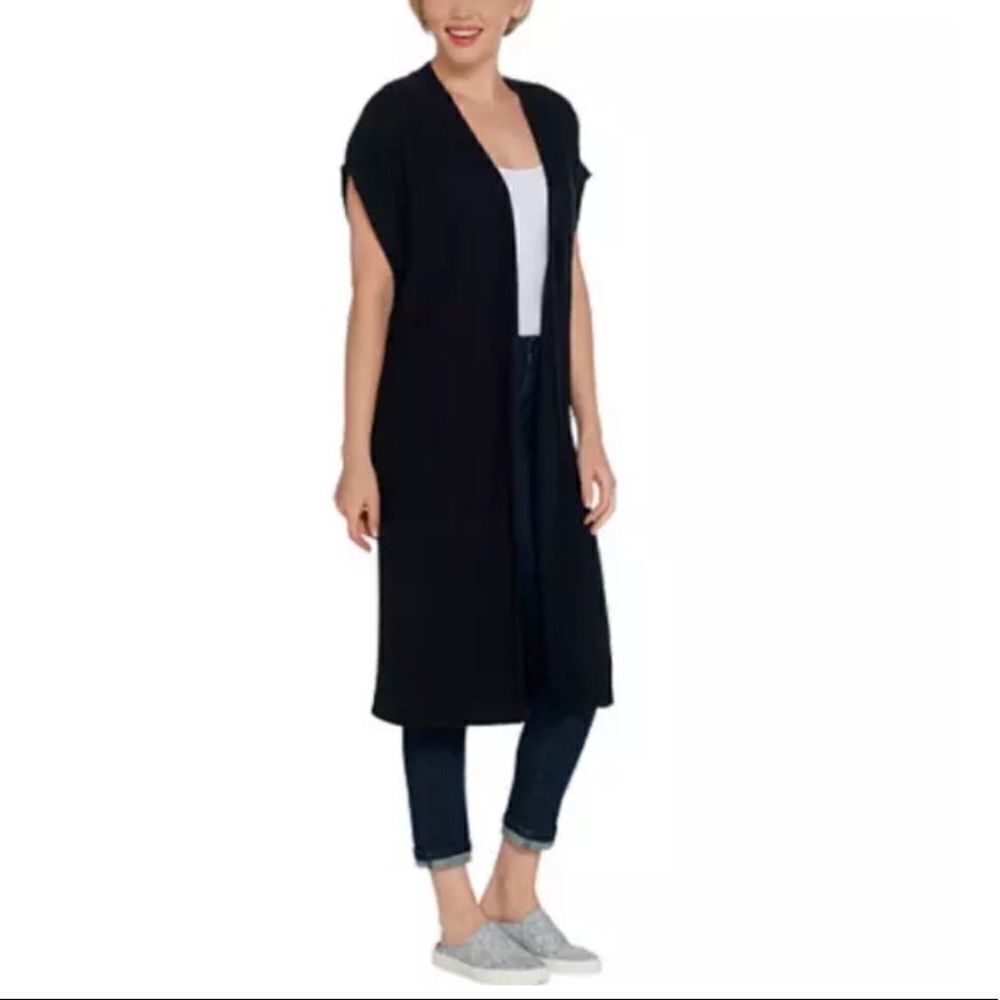 Martha Stewart Mixed Stitch Open Front Long Cardigan